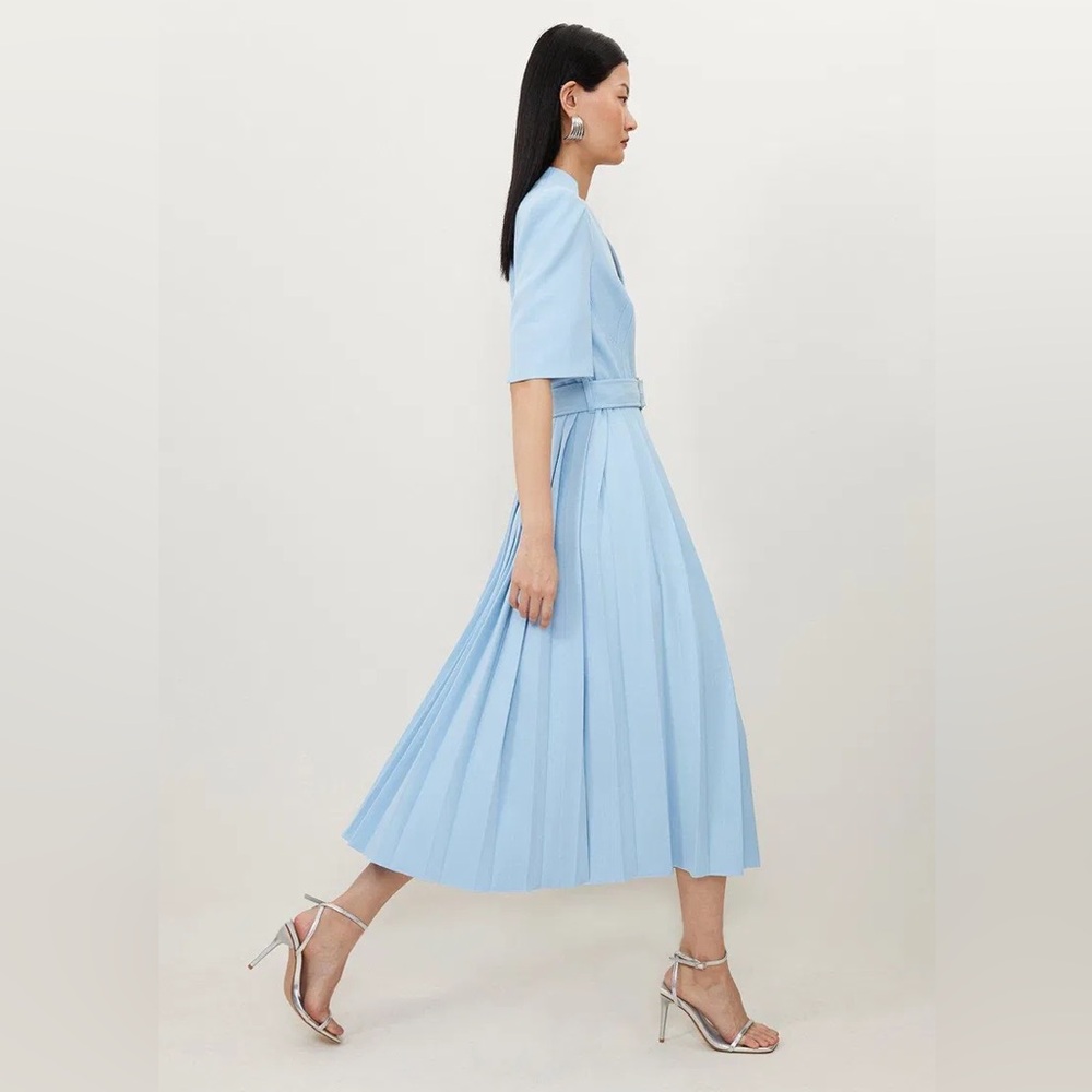 NWT KAREN MILLEN Tall Structured Crepe Forever Pleated Midi Dress. $439 - Picture 9 of 14